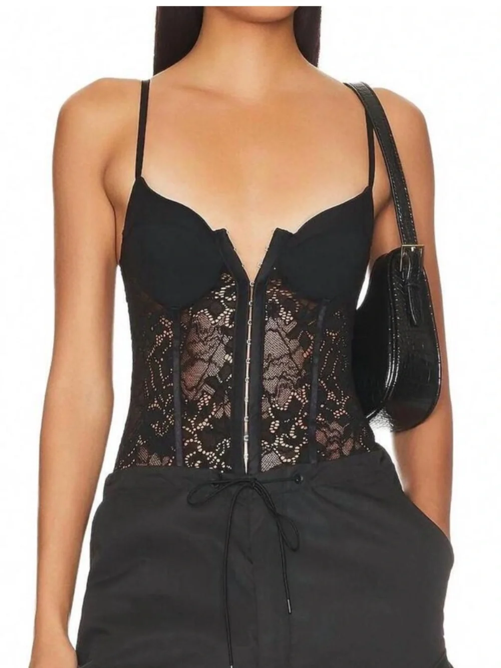 Free People Lace Night Rhythm Bodysuit in Black
